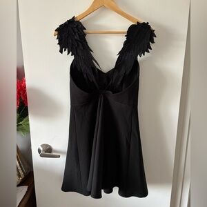 Elegant Black Dress with Angel Wing Feathered Straps
